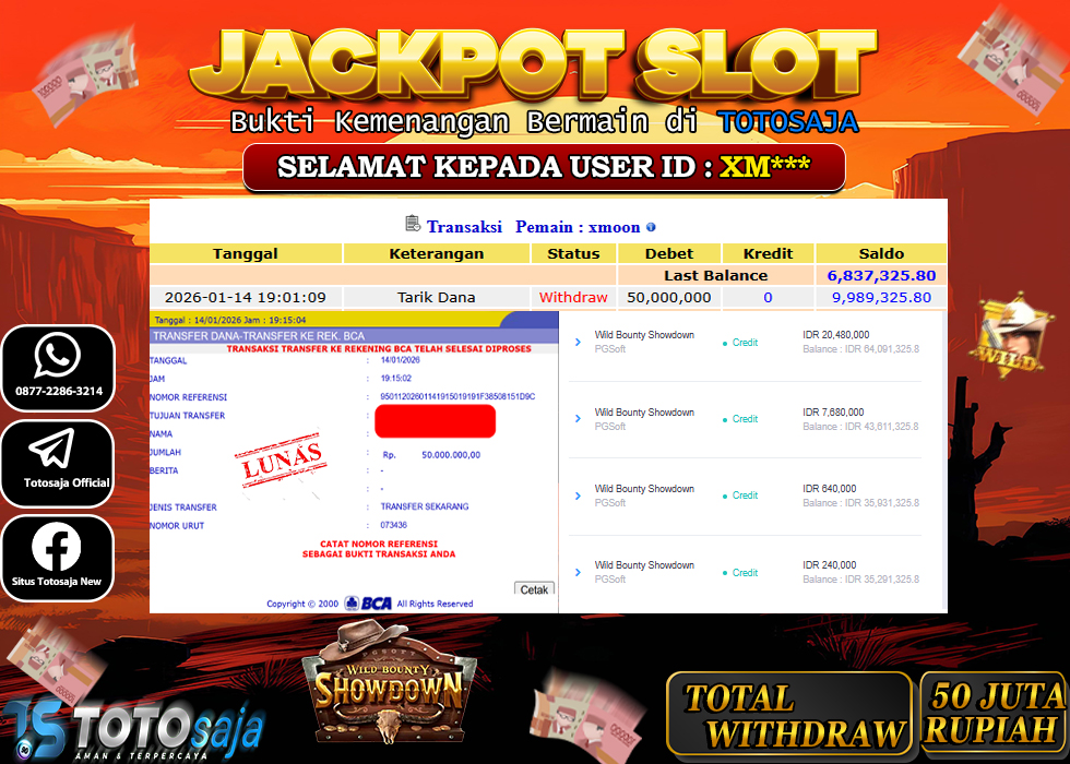 TOTOSAJA JACKPOT SLOT ONLINE WILD BOUNTY SHOWDOWN Rp.50.000.000,- LUNAS