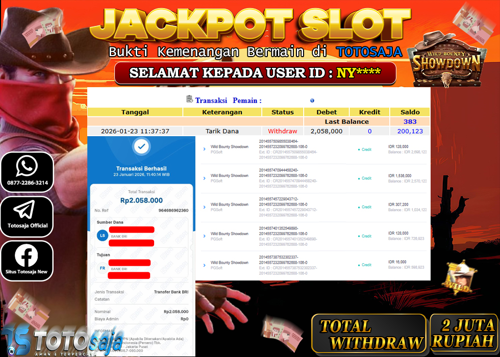TOTOSAJA JACKPOT SLOT ONLINE WILD BOUNTY SHOWDOWN Rp.2.058.000,- LUNAS
