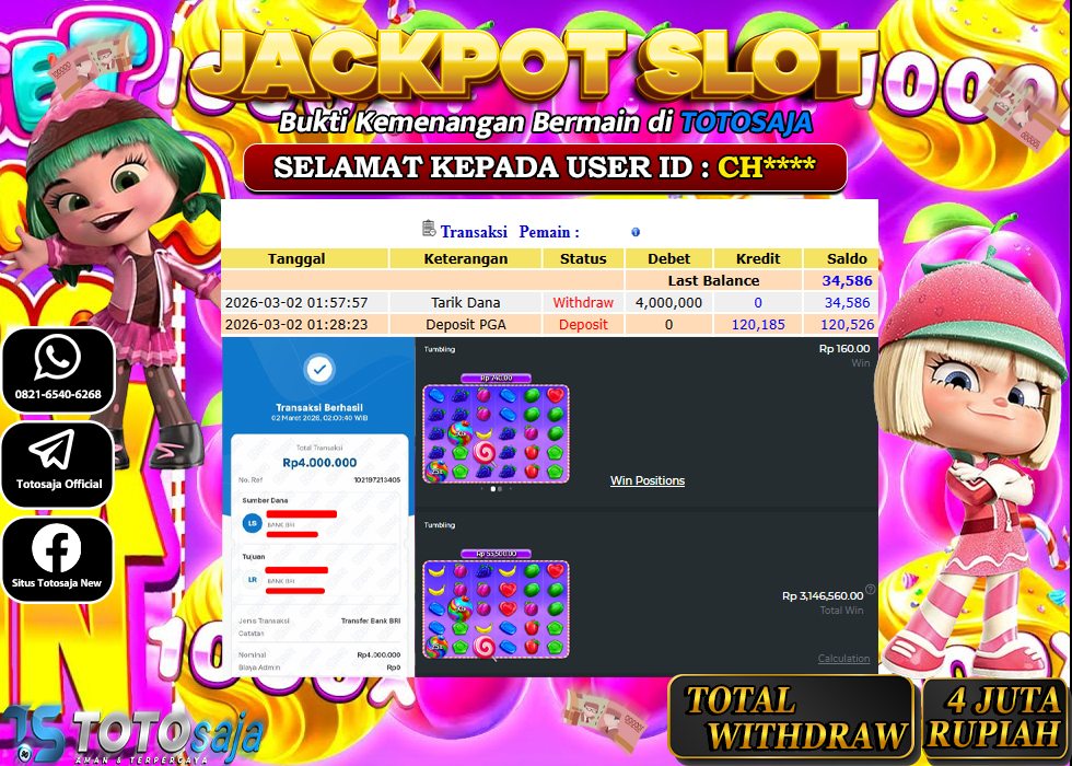 TOTOSAJA JACKPOT SLOT ONLINE SWEET BONANZA 1000 Rp.4.000.000,- LUNAS