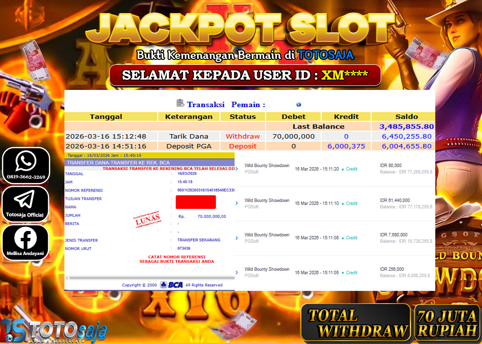 TOTOSAJA JACKPOT SLOT ONLINE WILD BOUNTY SHOWDOWN  Rp.70.000.000,- LUNAS