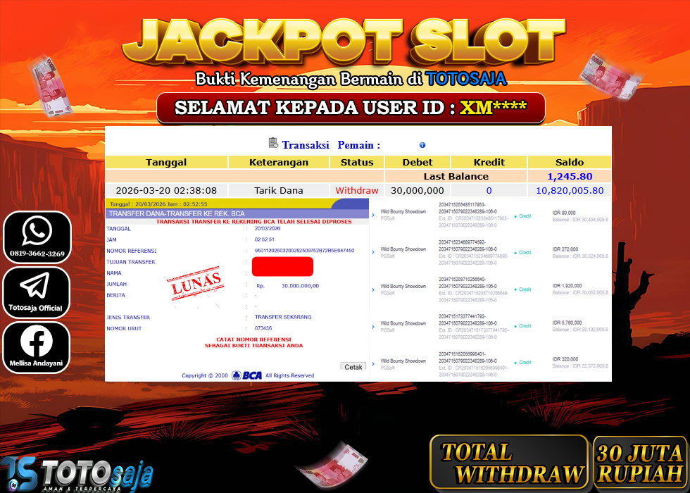 TOTOSAJA JACKPOT SLOT ONLINE WILD BOUNTY SHOWDOWN  Rp.30.000.000,- LUNAS