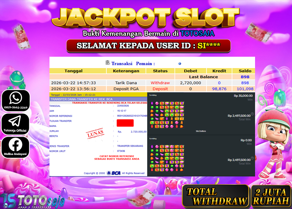 TOTOSAJA JACKPOT SLOT ONLINE SUGAR RUSH 1000  Rp.2.720.000,- LUNAS