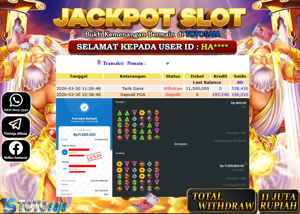 TOTOSAJA JACKPOT SLOT ONLINE GATES OF OLYMPUS 1000  Rp.11.500.000,- LUNAS